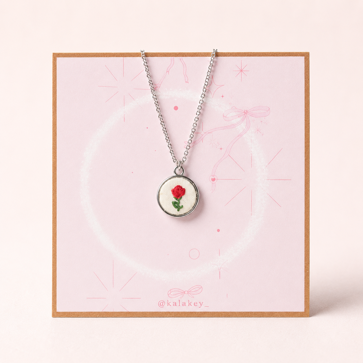 Tiny Rosebud Embroidered Necklace