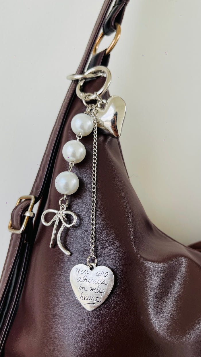 Pearl Heart Quote Bag Charm