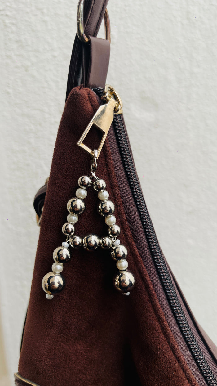 Silver Bead Initial A Bag Charm