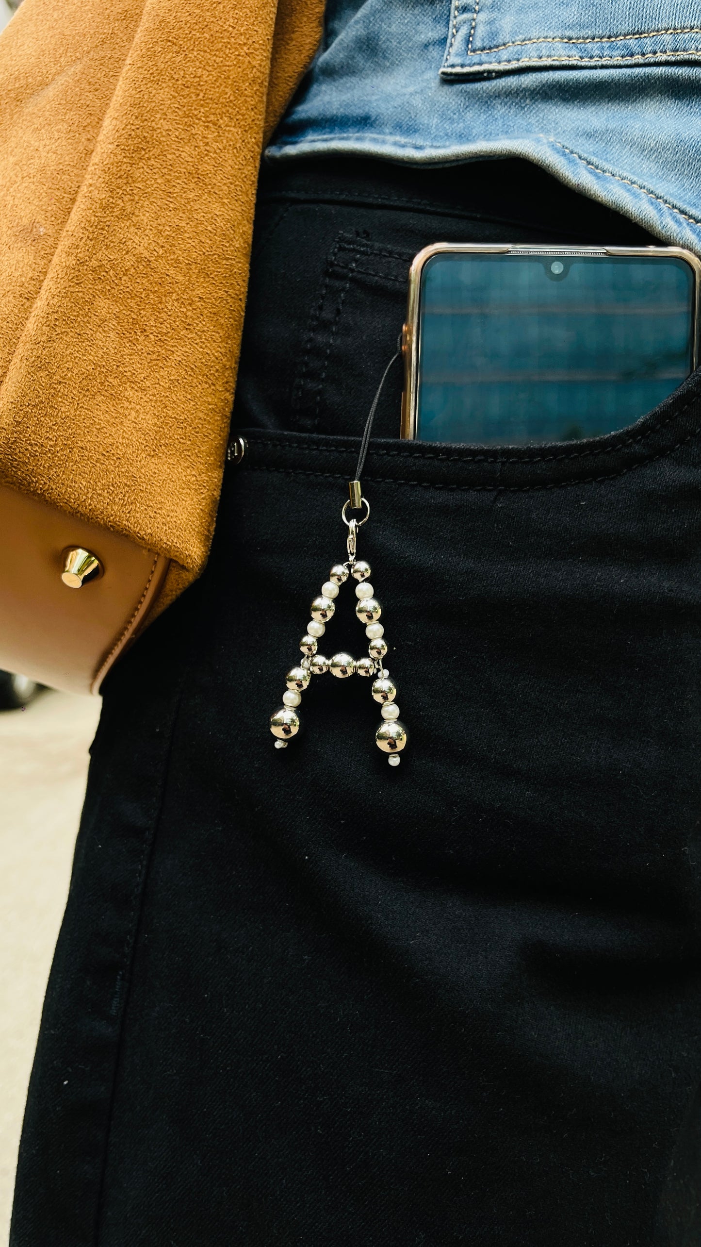 Silver A Phone Charm