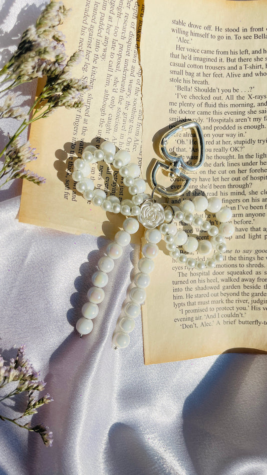 Ivory Rose Bow Bag Charm