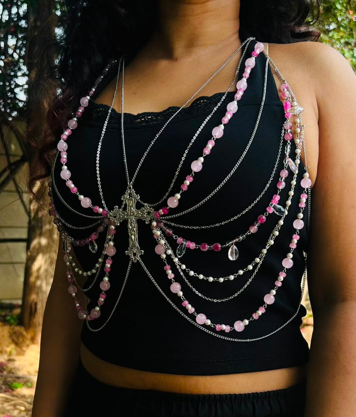 Rosé Cross Beaded Body Chain