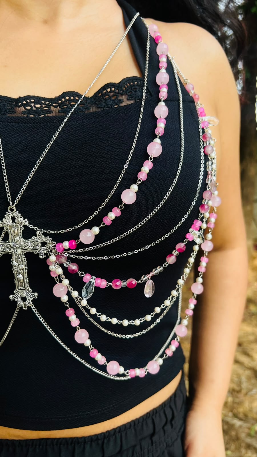 Rosé Cross Beaded Body Chain