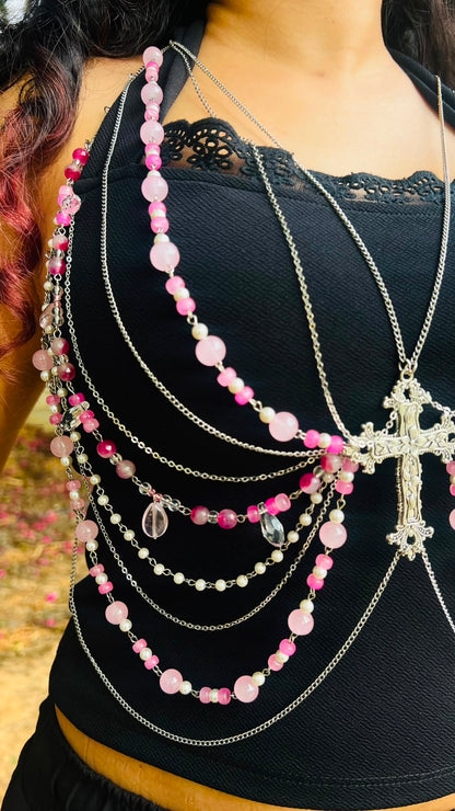 Rosé Cross Beaded Body Chain
