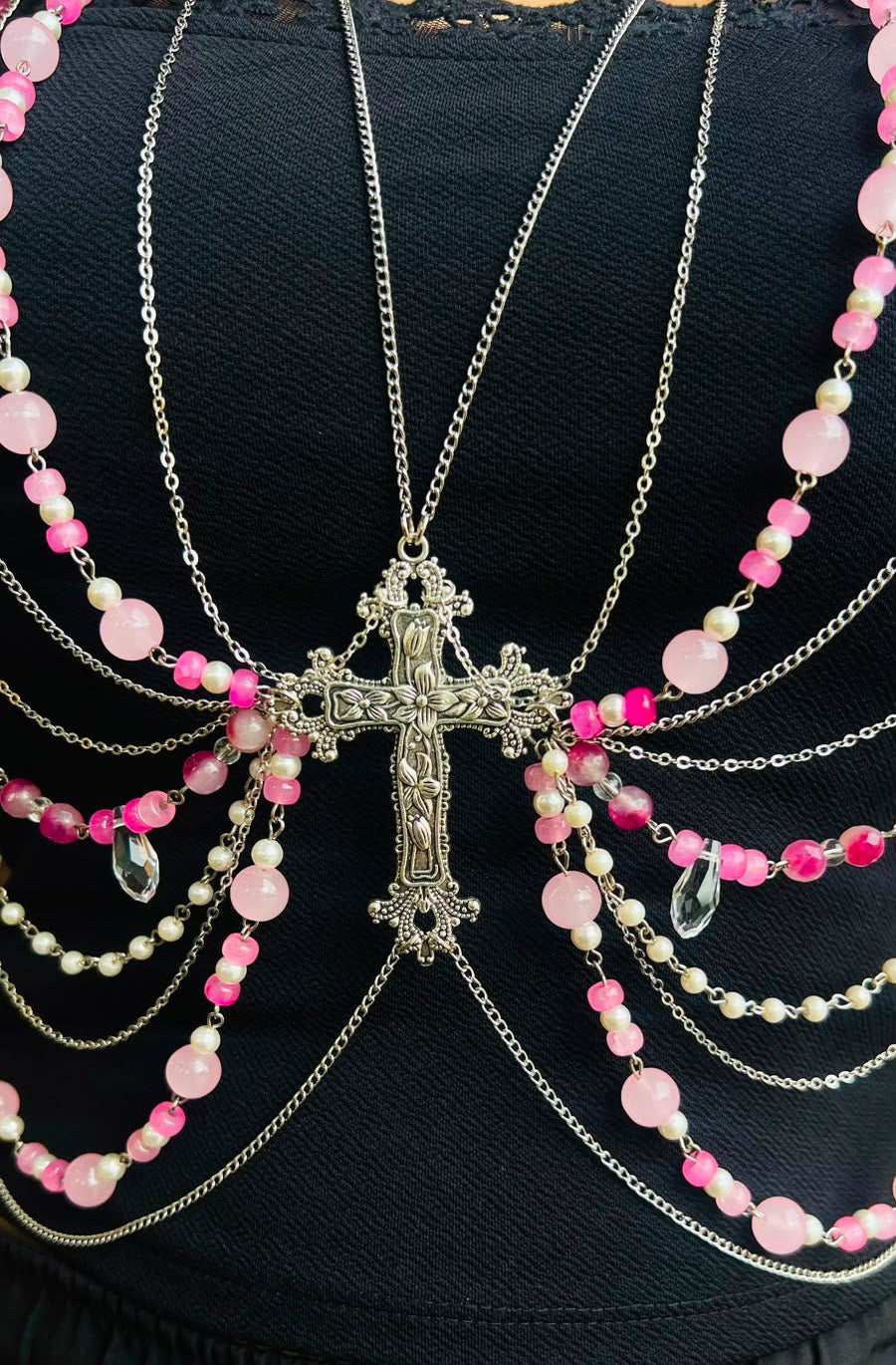 Rosé Cross Beaded Body Chain