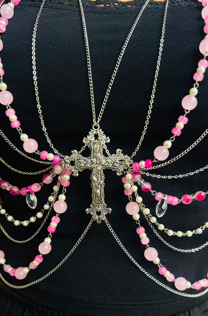 Rosé Cross Beaded Body Chain