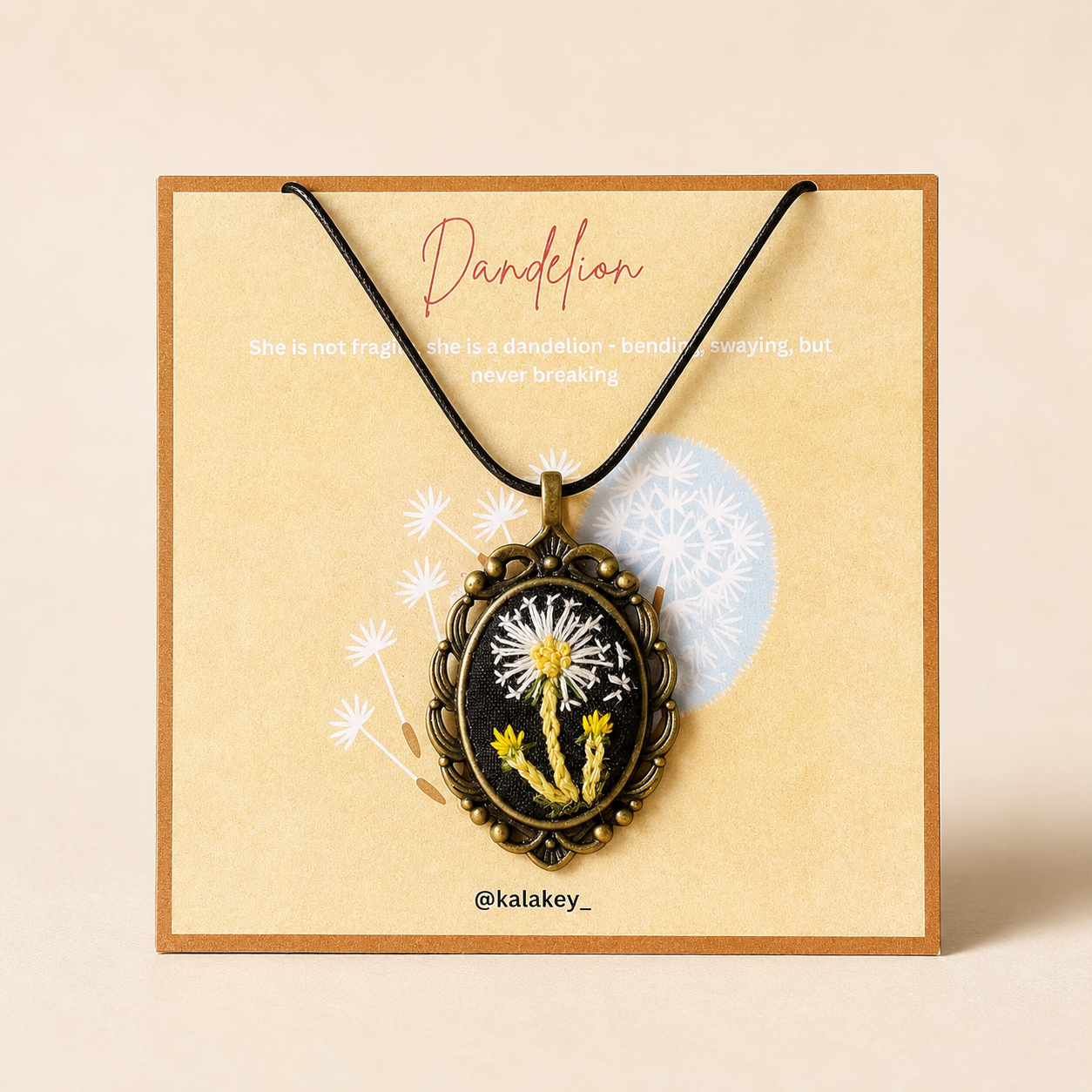 Dandelion Wish Embroidered Necklace