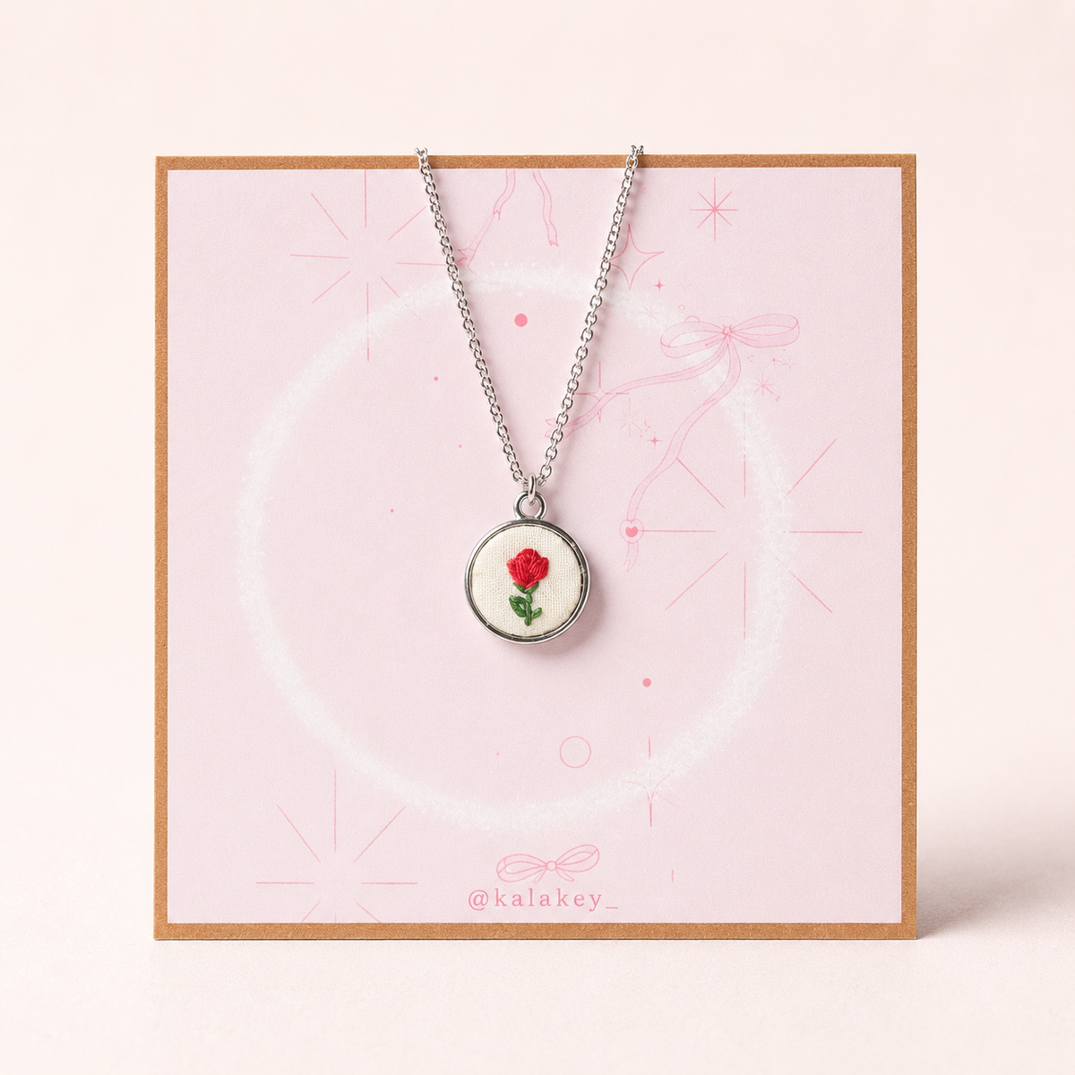 Tiny Rosebud Embroidered Necklace