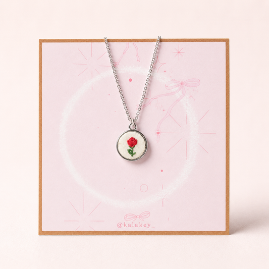 Tiny Rosebud Embroidered Necklace